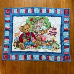 Vintage Blue Jean Teddy Bear Baby Handmade Quilt Daisy Kingdom Animals 32x40
